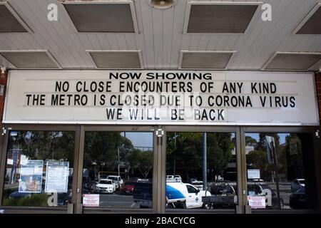 Cinéma fermé en raison de la pandémie du virus Corona, 27 mars 2020.Boronia, Victoria, Australie. Banque D'Images