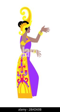 danseuse de bali de style plat, femme exécutant la danse sekar de l'Indonésie Illustration de Vecteur