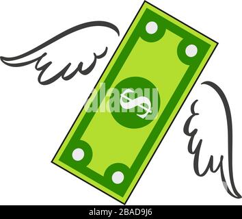 dollar avec ailes mouches, l'illustration vectorielle du marché financier isolé sur un fond blanc Illustration de Vecteur