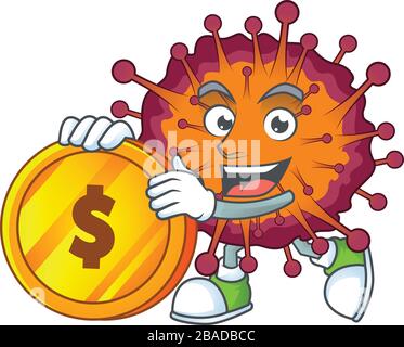 Mascotte dessin animé style de personnage du syndrome de la VID19 montrant un geste de doigt Illustration de Vecteur