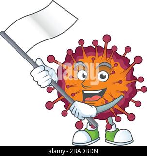 Une mascotte patriotique du syndrome de la COVID19 tenant le drapeau debout Illustration de Vecteur