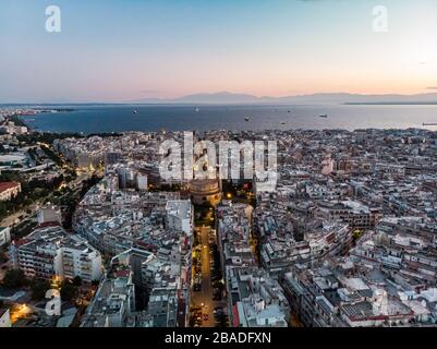 Thessalonique Grèce paysage aérien avec vue sur la ville Banque D'Images