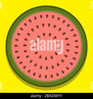 Pastèque coupée sur un fond jaune isolé. Image vectorielle Illustration de Vecteur