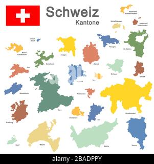 Silhouettes colorées du pays Suisse et de tous les cantons Illustration de Vecteur