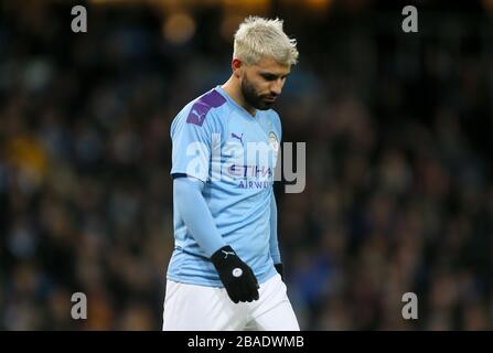 Sergio Aguero, de Manchester City, fait une chance manquée Banque D'Images