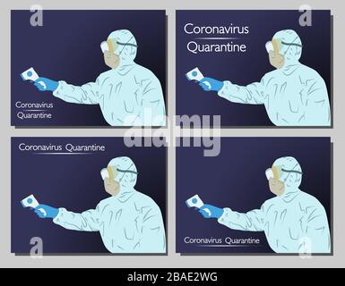 Coronavirus dans le monde. Nouveau Coronavirus 2019-nKoV , un homme dans un masque médical blanc et un costume de protection. Le concept de quarantaine du coronavirus. Illustration de Vecteur