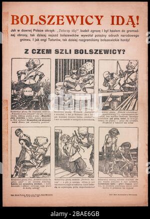 Affiche de propagande anti-bolshivik polonaise. Les bolcheviks arrivent ! [Inc.:] tout comme dans l'ancienne Pologne, le cri: "Les Tatars arrivent" a causé la terreur an Banque D'Images