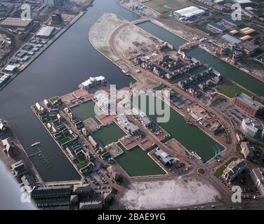 Salford Quays en 1992, montrant les très premiers jours de développement. Manchester, NW England, Royaume-Uni Banque D'Images