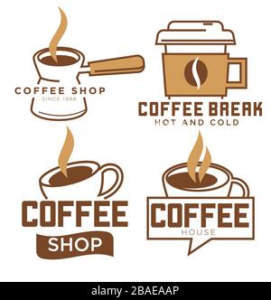 Café-restaurant et brisez l'ensemble de logotypes ou d'étiquettes Illustration de Vecteur