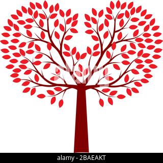 Arbre de Saint-Valentin avec feuilles. Illustration du contour vectoriel. Plante dans le jardin. Illustration de Vecteur