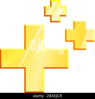 Le symbole de régénération de la santé de l'or s'affiche sur fond blanc. Trois formes de métal géométrique. Icône plate de signe de guérison pour les jeux et les applications. Plusse le logo isolé de l'élément vectoriel. Le pictogramme de renouvellement de vie. Illustration de Vecteur