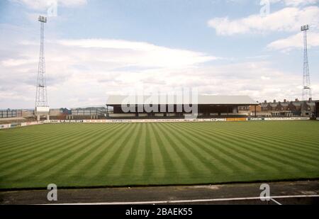 Vue générale sur Brunton Park, où se trouve le Carlisle United Football Club. Banque D'Images