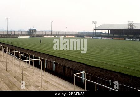 Vue générale sur Brunton Park, où se trouve le Carlisle United Football Club. Banque D'Images