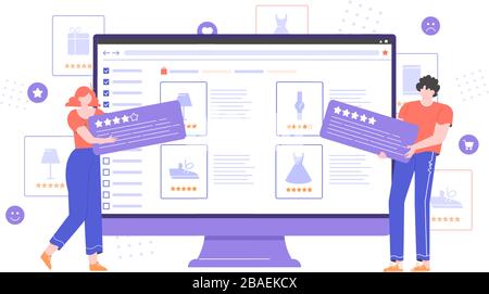 Avis et évaluation des produits dans la boutique en ligne Illustration de Vecteur