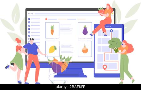 Commandez des fruits et légumes frais en ligne. Illustration de Vecteur