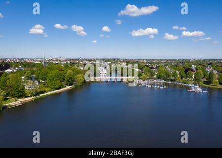 Vue aérienne sur l'estuaire du lac Alster Banque D'Images