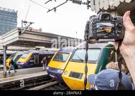 GWR Classe 43 No. 430198, 43009, 43162 et 43188 attendre à Paddington le dernier jour de l'opération HST sur le Great Western Railway - 18 mai 2019 Banque D'Images