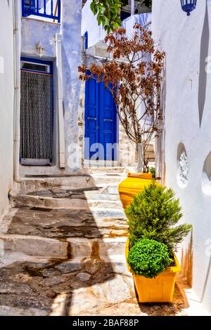 Vieilles rues de Grèce, Amorgos. Banque D'Images