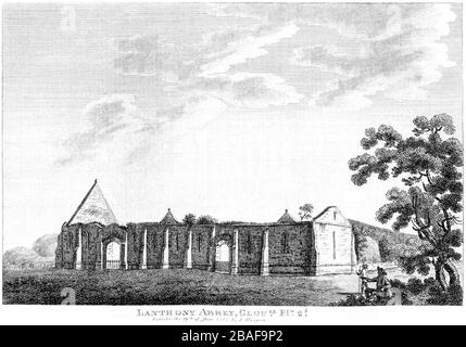 Une gravure de Lanthony Abbey 1784 (Prieuré de Llanthony Secunda) Gloucestershire numérisé à haute résolution à partir d'un livre publié vers 1786. Banque D'Images