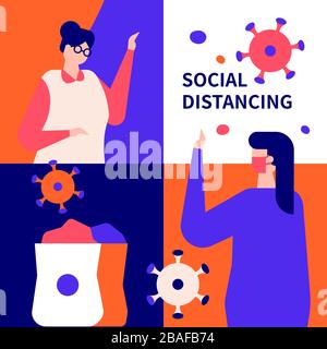 Concept de distanciation sociale - illustration de style conception plate Illustration de Vecteur