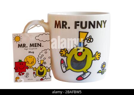 M. drôle mug avec étiquette MR Men isolée sur fond blanc Banque D'Images