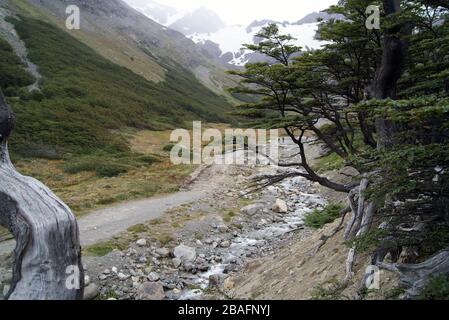 Cerro Martial en été, sans neige, ville d'Ushuaia, Terra del Fuego - Argentine. Banque D'Images