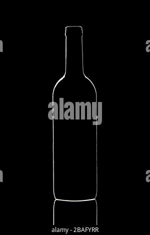 silhouette d'une bouteille de vin sur fond noir Banque D'Images