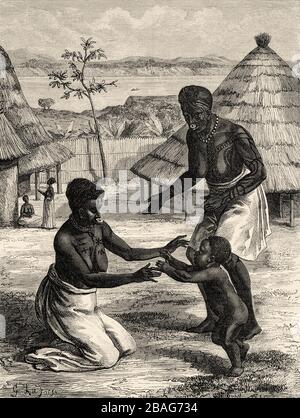 Femmes Mannganya et Mattinga de la tribu africaine à Zanzibar. Les derniers journaux de David Livingstone missionnaire et explorateur écossais, 1866-1873. Ancien Banque D'Images