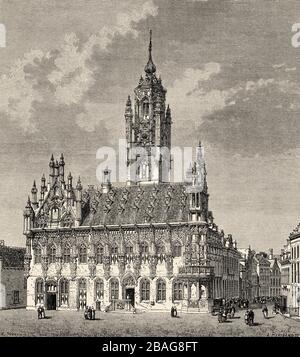 Hôtel de ville à Middelburg, Pays-Bas, Europe. Voyage à la Zélande 1873, par Charles de Coster. Ancienne gravure El Mundo en la Mano 1878 Banque D'Images