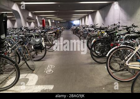 Gand/Belgique - 10 octobre 2019:parking vélo sous le pont au coeur de Gand, Belgique Banque D'Images