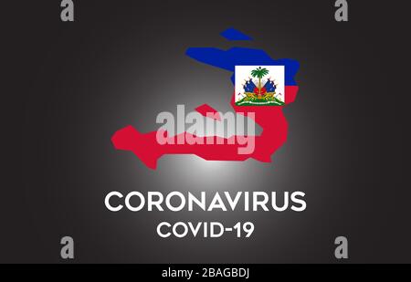 Coronavirus en Haïti et drapeau de pays à l'intérieur de la frontière de pays carte Vector Design. Covid-19 avec carte d'Haïti avec illustration vectorielle du drapeau national. Illustration de Vecteur