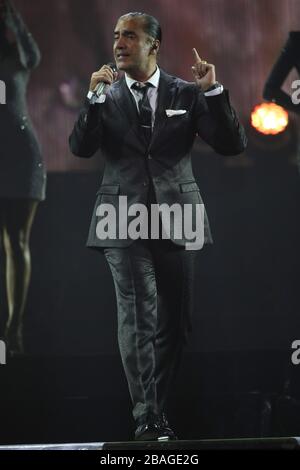 El cantante mexicano Alejandro Fernadez , durante su concierto en el MGM de las Vegas Nevada. 14 septembre 2014. Le chanteur mexicain Alejandro Fernadez, Banque D'Images