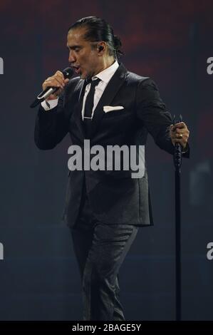 El cantante mexicano Alejandro Fernadez , durante su concierto en el MGM de las Vegas Nevada. 14 septembre 2014. Le chanteur mexicain Alejandro Fernadez, Banque D'Images