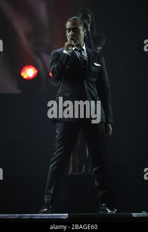 El cantante mexicano Alejandro Fernadez , durante su concierto en el MGM de las Vegas Nevada. 14 septembre 2014. Le chanteur mexicain Alejandro Fernadez, Banque D'Images