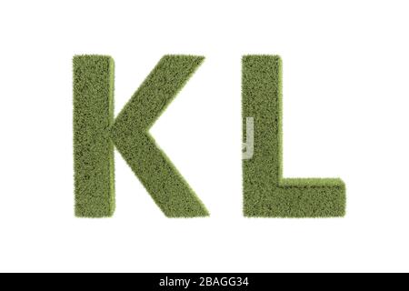 rendu tridimensionnel, vue avant des lettres vertes en lettres majuscules, police de la nature pour votre conception, isolée sur fond blanc. Banque D'Images