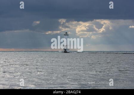 Phare de Frankfort North Breakwater sur le lac Michigan. Frankfort, Michigan. Banque D'Images