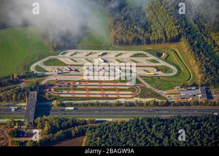 , lieu de repos Dammer Berge West sur l'A1 près de Holdorf, 30.10.2013, vue aérienne, Allemagne, Rhénanie-du-Nord-Westphalie, Holdorf Banque D'Images