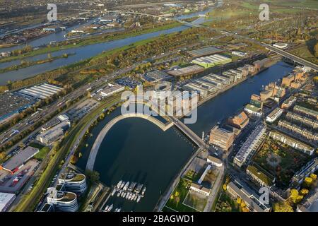 Bâtiments de Techniker Krankenkasse et Siège Alltours le port intérieur Eurogate à Duisburg, 13.11.2013, vue aérienne, Allemagne, Rhénanie-du-Nord-Westphalie, région de la Ruhr, Duisburg Banque D'Images