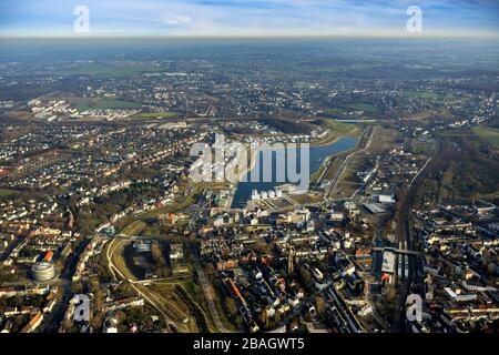 Artificiel Lake Phoenix à Dortmund, 19.01.2014, vue aérienne, Allemagne, Rhénanie-du-Nord-Westphalie, Ruhr Area, Dortmund Banque D'Images