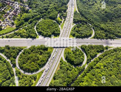 , sortie d'autoroute Oberhausen Northern autoroute A3, A2, A516, 16.05.2014, vue aérienne, Allemagne, Rhénanie-du-Nord-Westphalie, région de la Ruhr, Oberhausen Banque D'Images