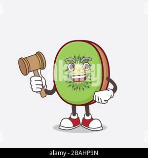 Une photo du personnage de mascotte aux fruits de Kiwi en tant que juge sage Banque D'Images