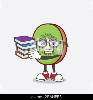 Une photo de la mascotte aux fruits de Kiwi personnage étudiant avec quelques livres Banque D'Images
