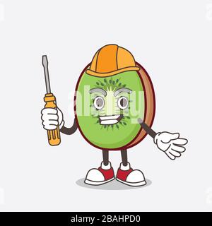 Une photo du personnage de la mascotte aux fruits de Kiwi en tant que technicien intelligent Banque D'Images