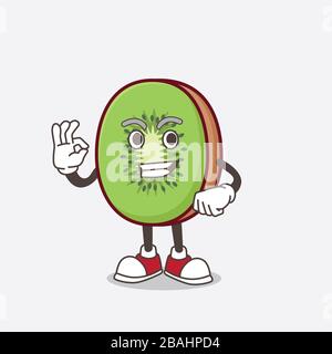 Une photo du personnage de la mascotte aux fruits de Kiwi avec un geste d'appel Banque D'Images