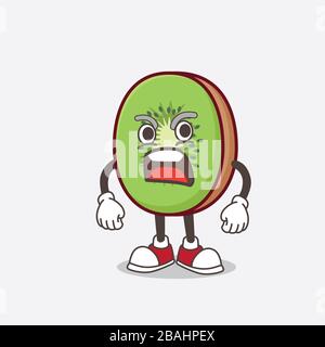 Une photo de la mascotte aux fruits de Kiwi avec le visage en colère Banque D'Images