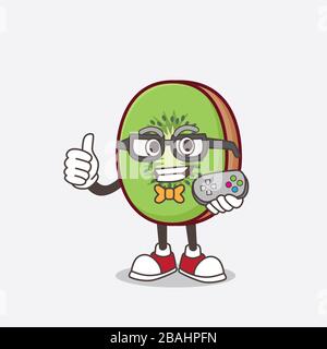 Une photo du personnage de mascotte aux fruits de Kiwi comme gamer attrayant Banque D'Images