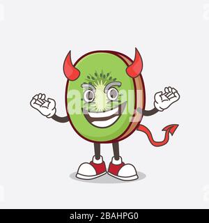 Une photo du caractère de mascotte aux fruits de Kiwi comme diable cruel Banque D'Images