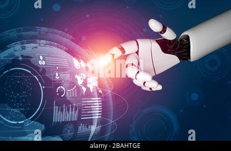 3-D Rendering développement futuriste de la technologie de robot, intelligence artificielle ai, et concept d'apprentissage de machine. Recherche mondiale en science bionique robotique Banque D'Images