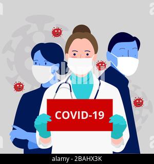 Équipe de médecins travailleur médical et patient portant des masques pour éviter corona virus covid-19 , concept médical Illustration de Vecteur