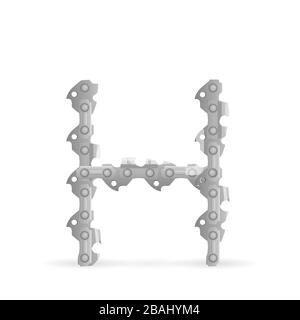 Chaîne de tronçonneuse lettre H sur fond blanc. Illustration vectorielle. Banque D'Images